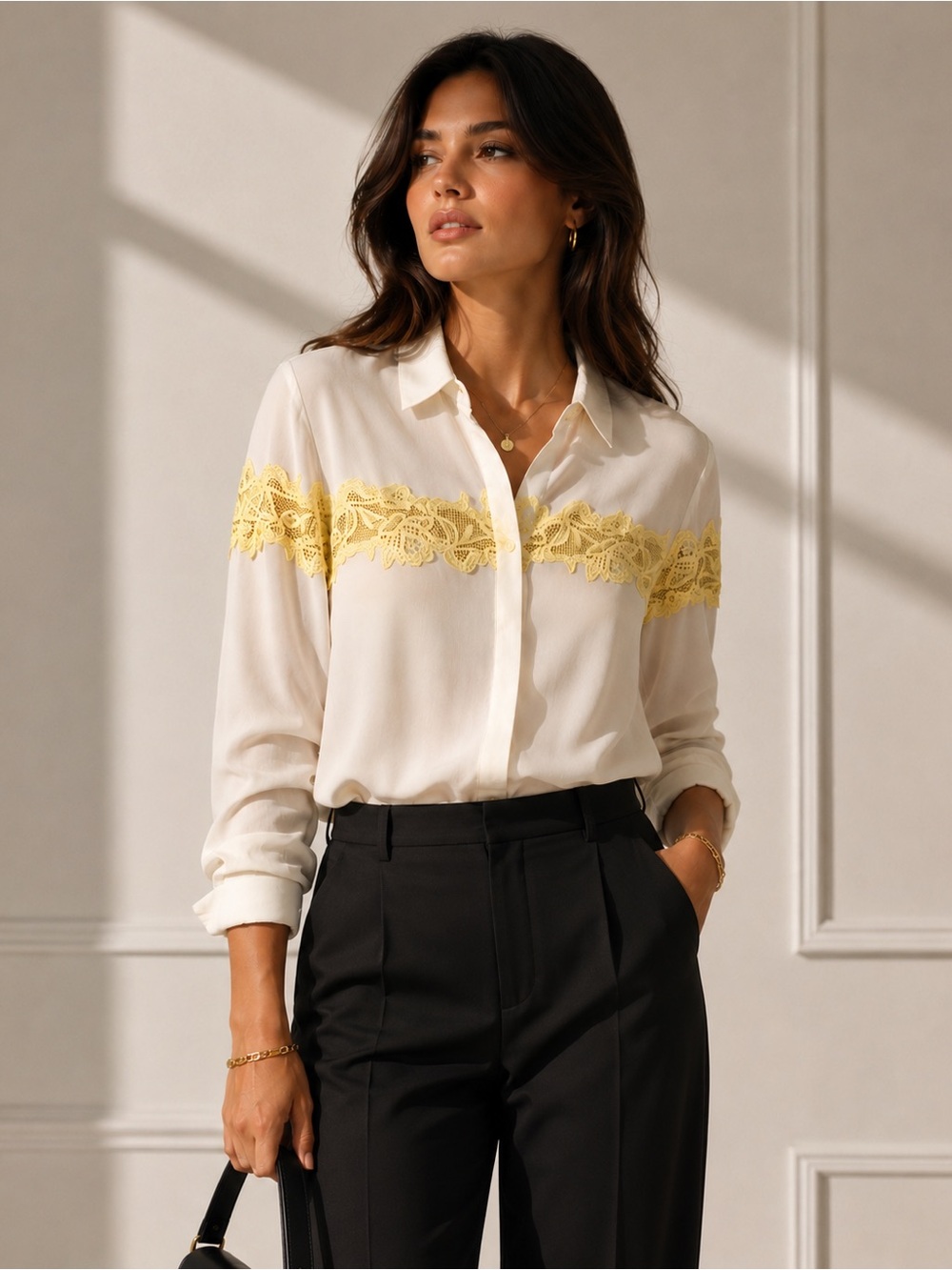 The Kooples Lace Insert Crepe shirt